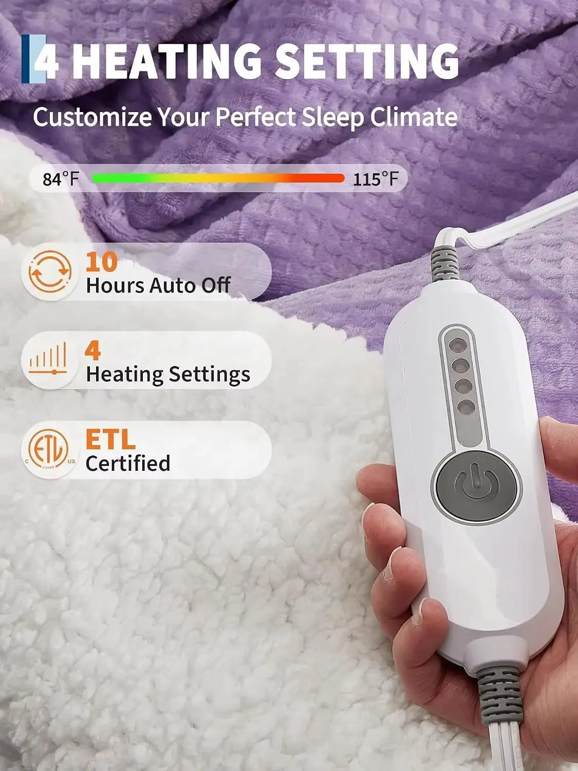 Heated Electric Blanket With Sherpa Lining And Auto Off Safety Protection