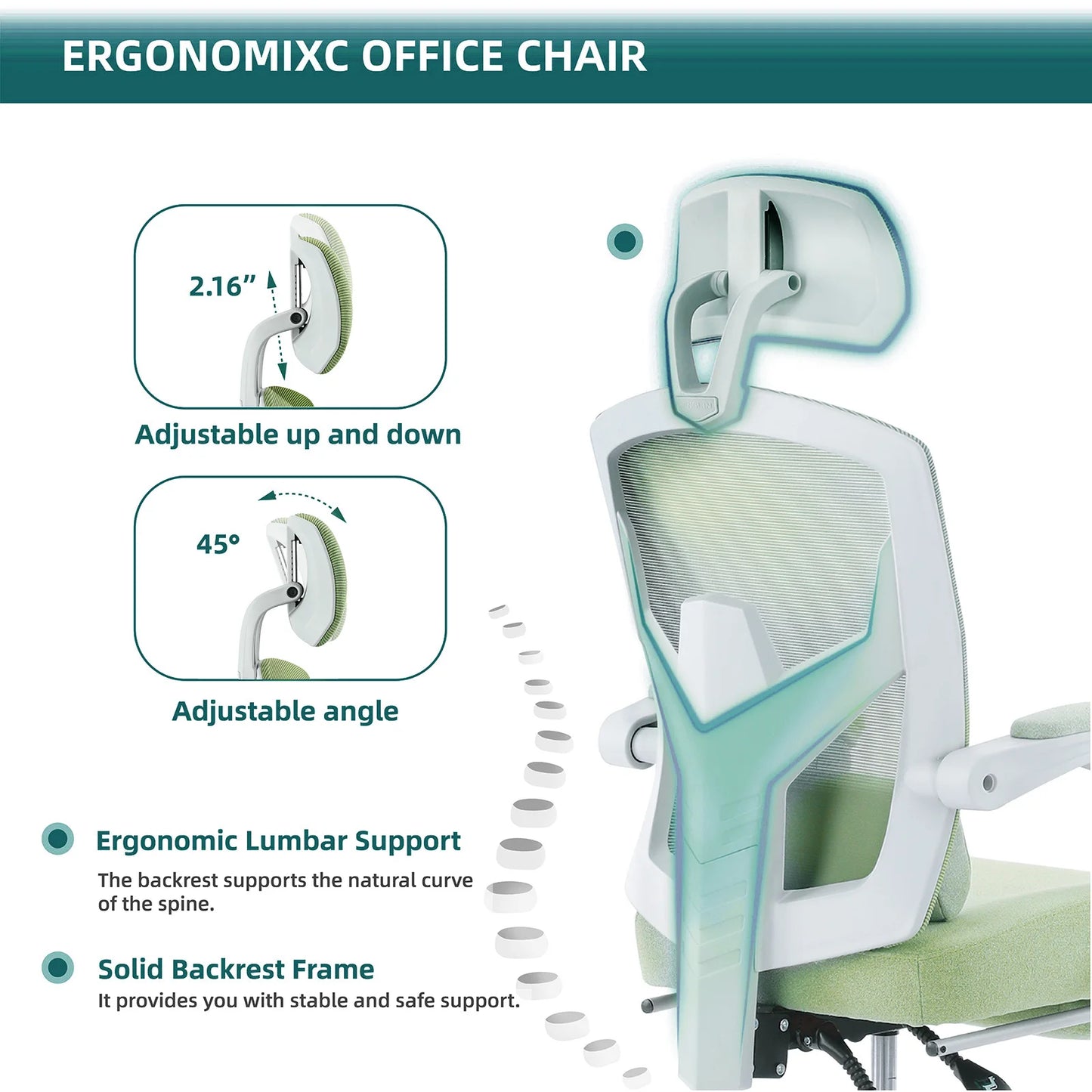 JHK Ergonomic High Back Mesh Reclining Rocking Gaming Chair With Lumbar Support