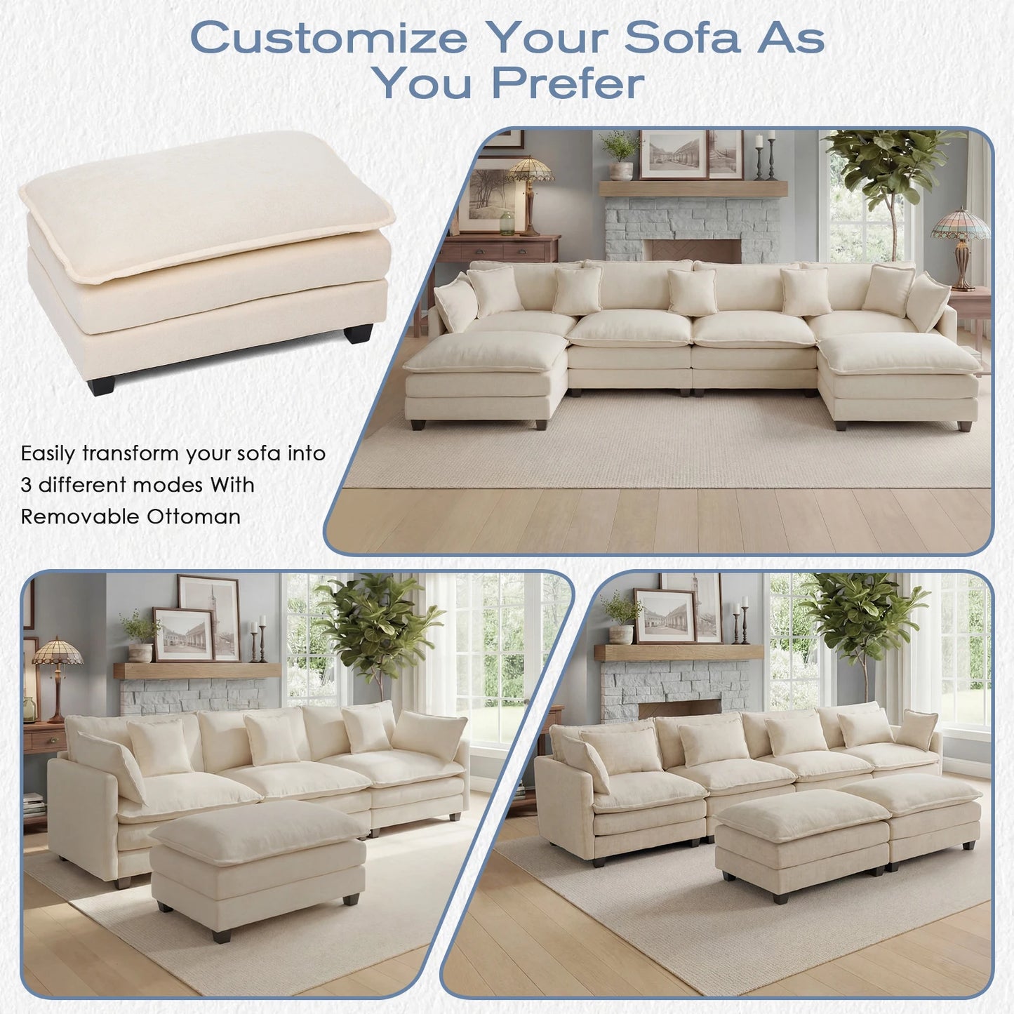 Modular Sectional Sofa With Ottoman And Deep Seat Comfort