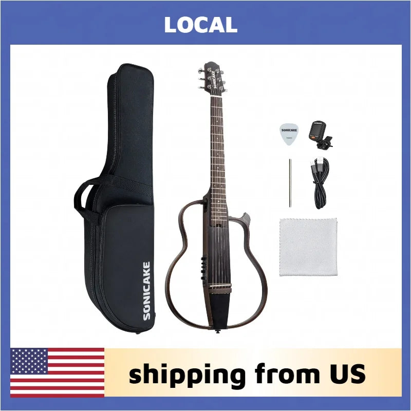 SonicaKe Silent Acoustic Electric Travel Guitar With Rechargeable Preamp