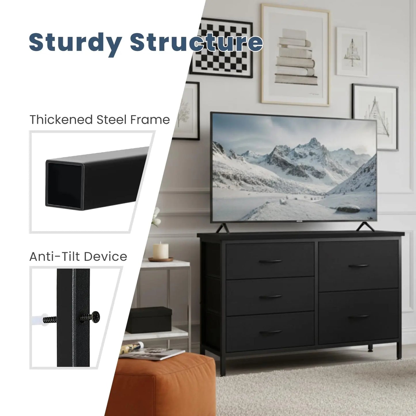 MCQ Cabinet With 5 Fabric Drawers Metal Frame Storage Console