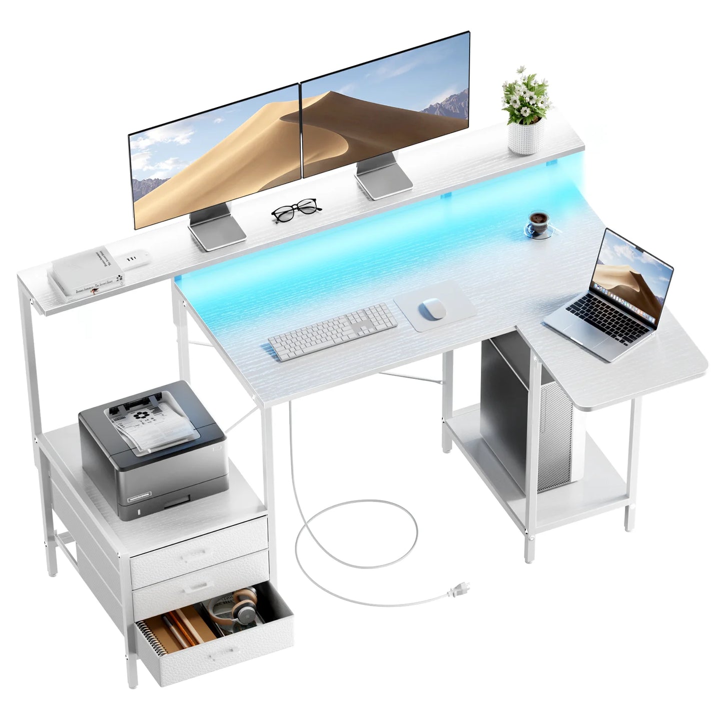 NEBMAAX Ergonomic Gaming Desk With Monitor Stand And Charging Station