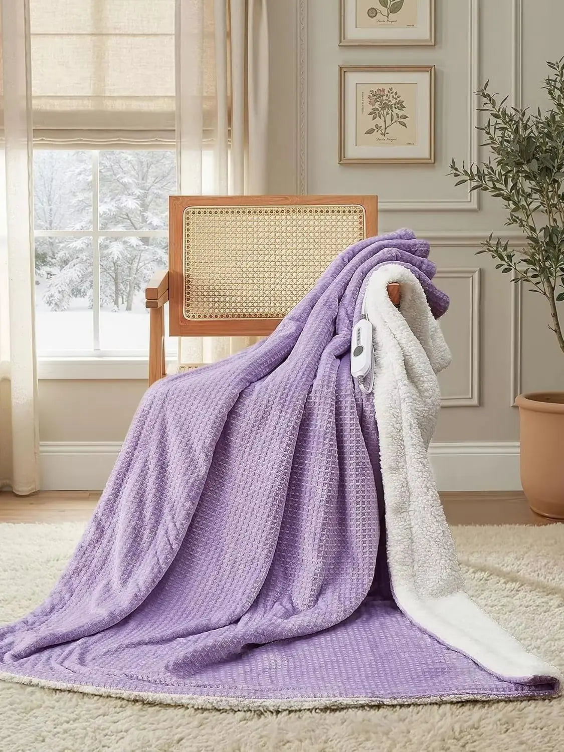 Heated Electric Blanket With Sherpa Lining And Auto Off Safety Protection