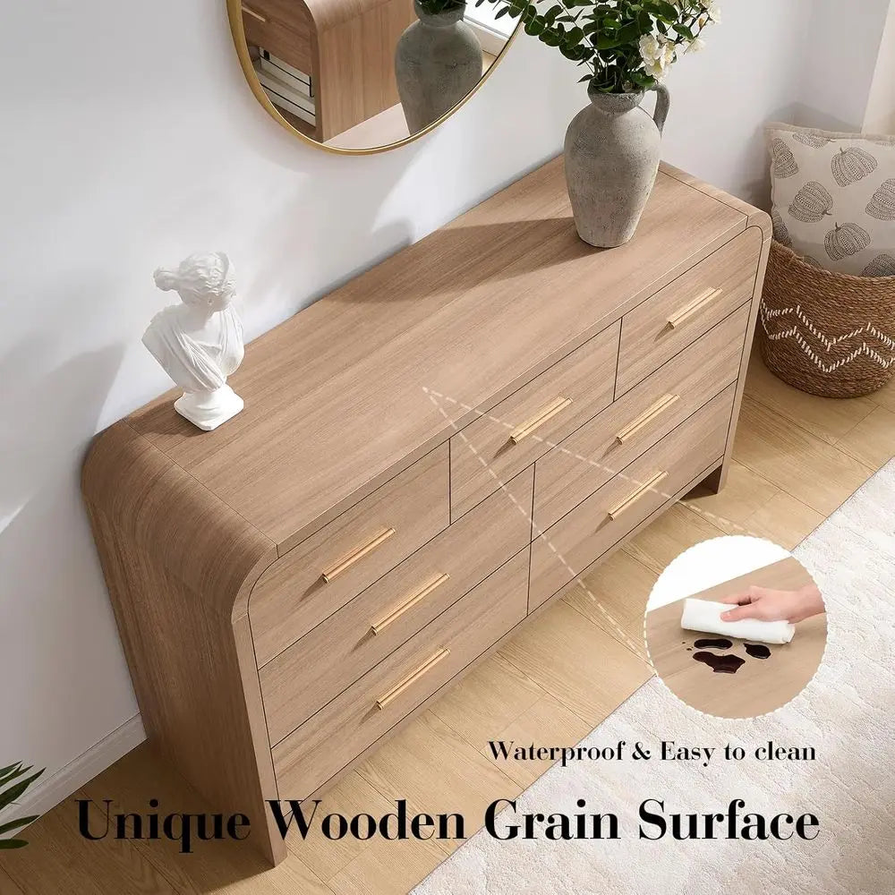 Curved Seven Drawer Storage Cabinet and TV Stand Living Room