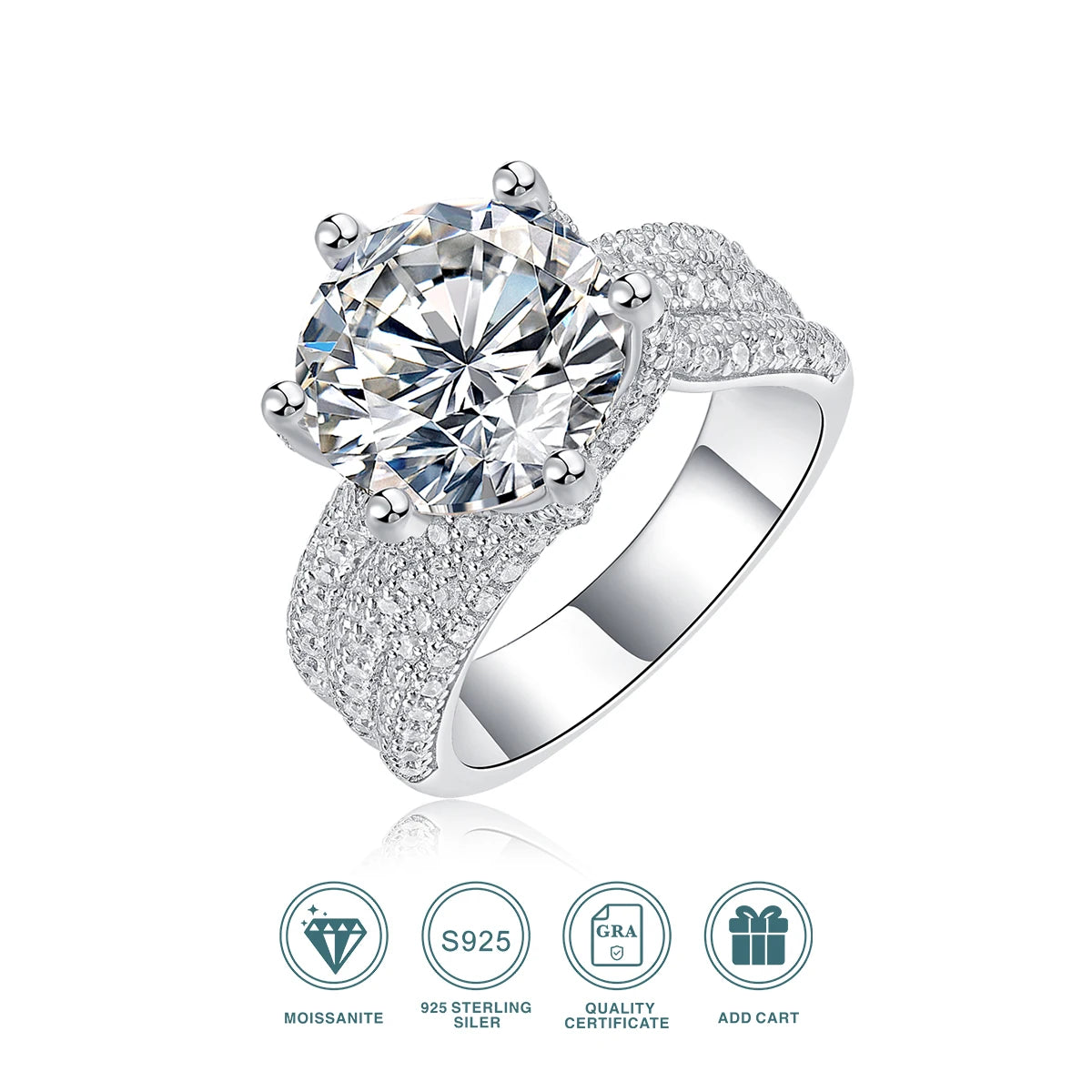 Moissanite Engagement Ring In Sterling Silver Round Brilliant Claw Setting