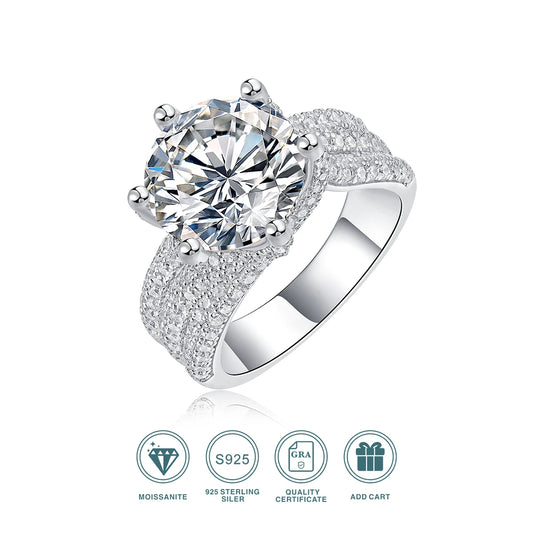 Moissanite Engagement Ring In Sterling Silver Round Brilliant Claw Setting