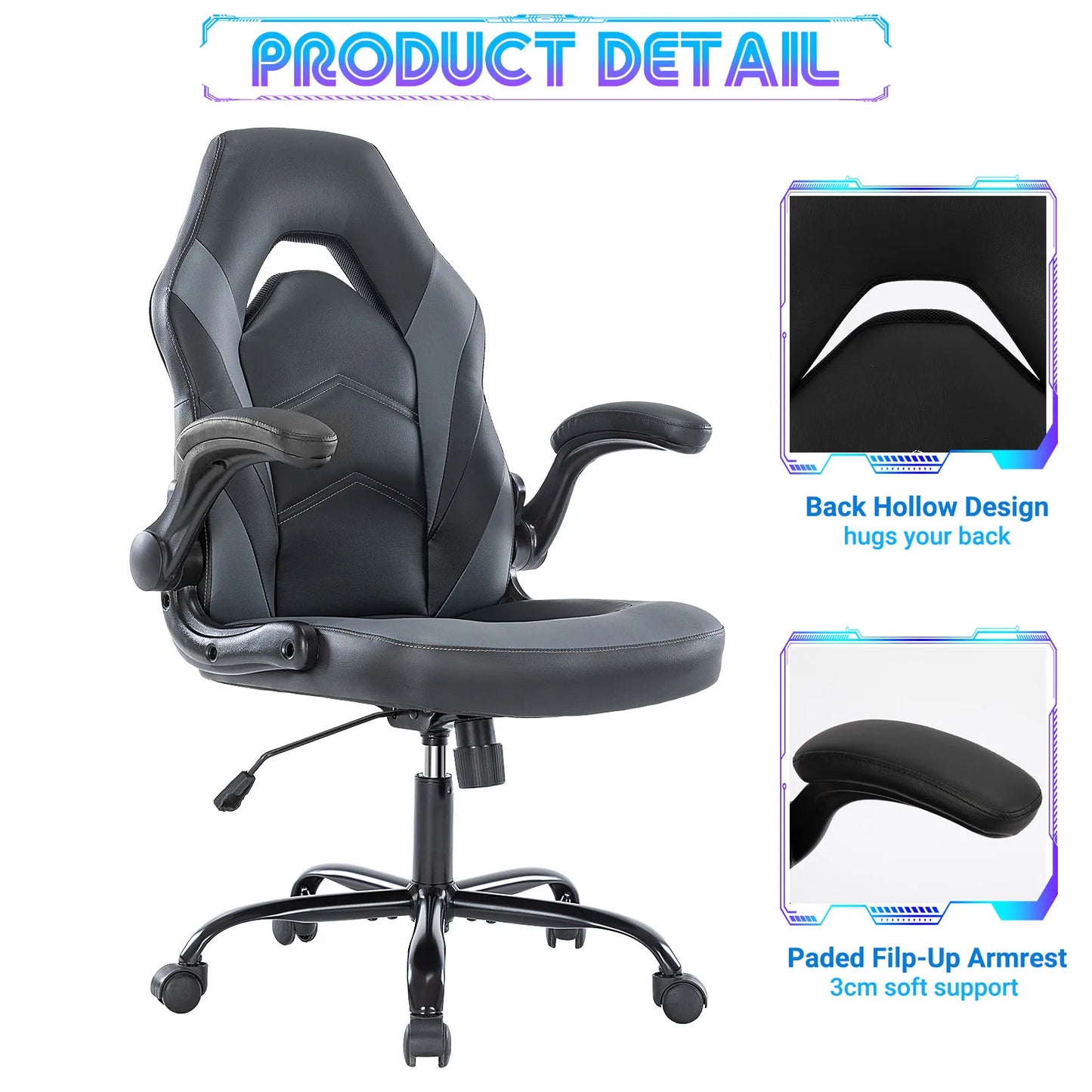 JHK Ergonomic Office Gaming Chair PU Leather Adjustable Armrest