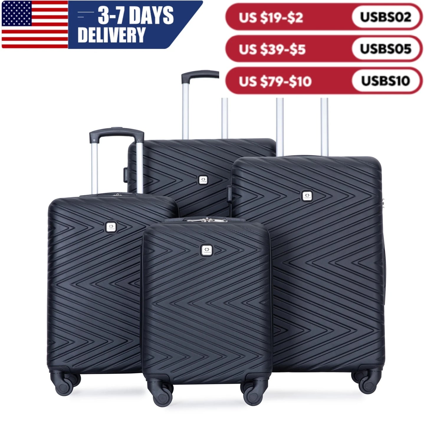 Travelhouse 4 Piece ABS Luggage Set With Spinner Wheels And TSA Lock