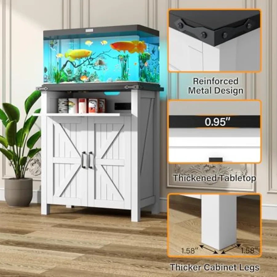 Farmhouse White MDF Fish Tank Stand With Power Outlets