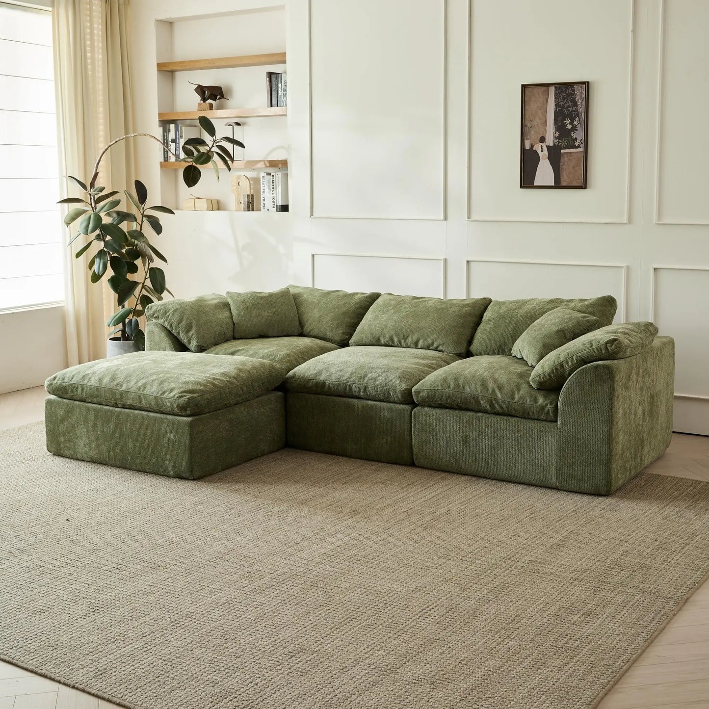 Yeflixvrau Modern Cloud L Shaped Sofa Modular Sectional With Ottoman