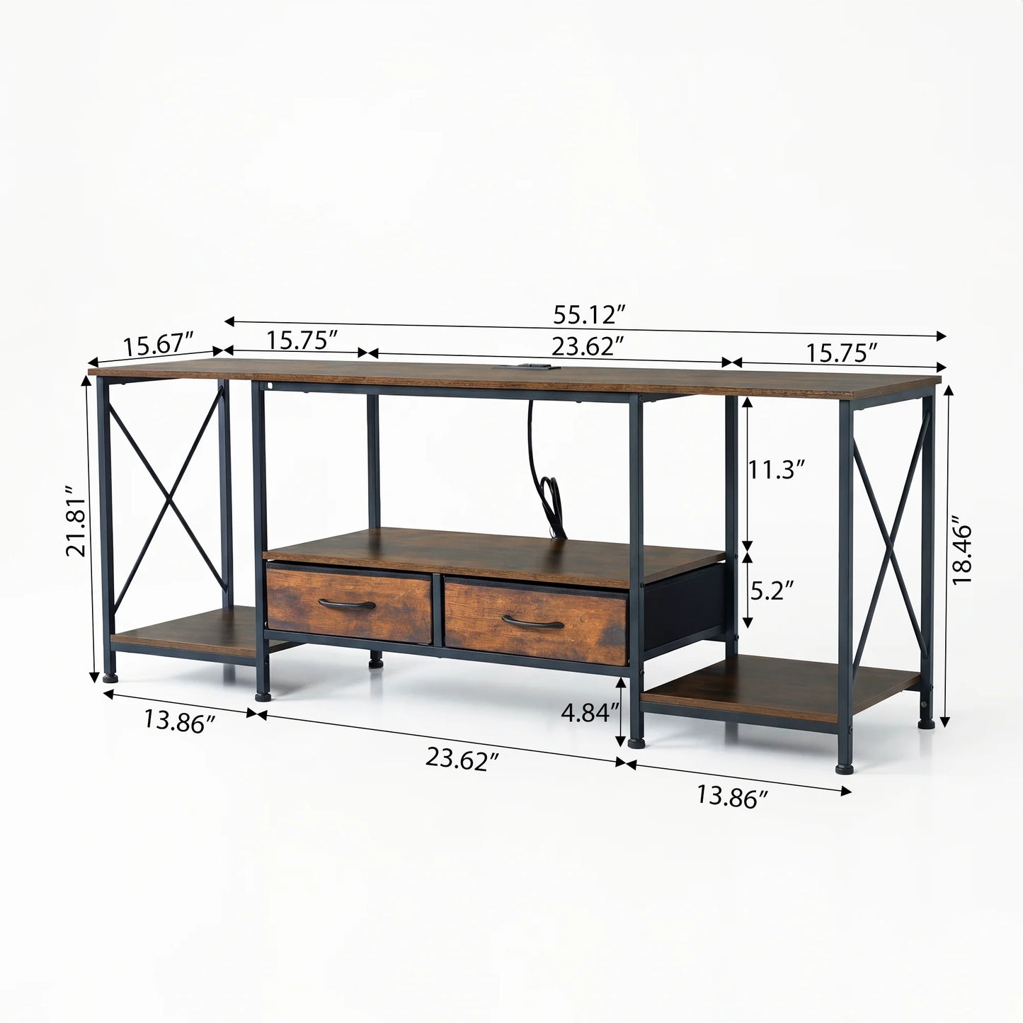 JHK Wooden TV Stand With Charging Station And Drawers Media Console