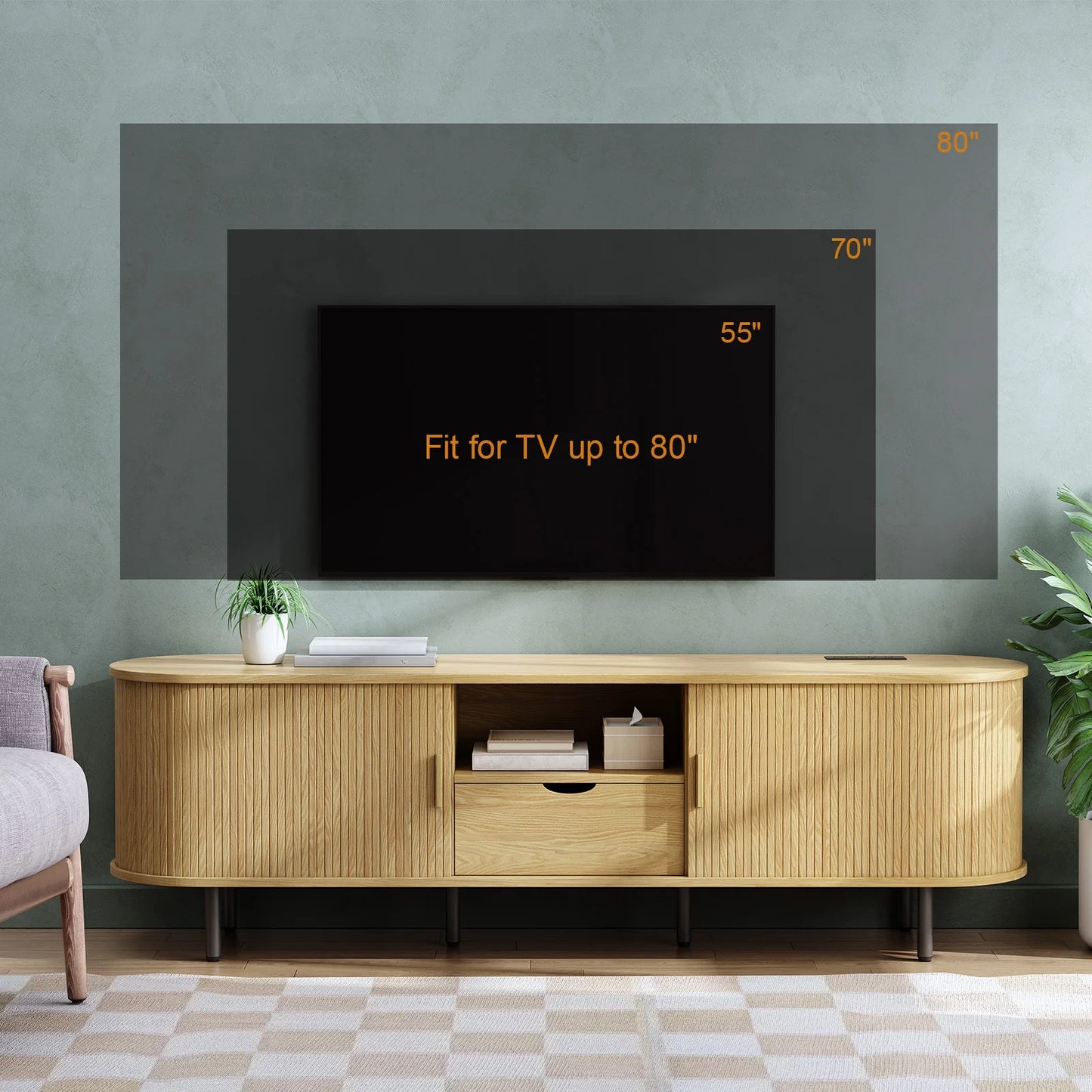ONBRILL TV Stand With Power Outlet And Adjustable Shelves