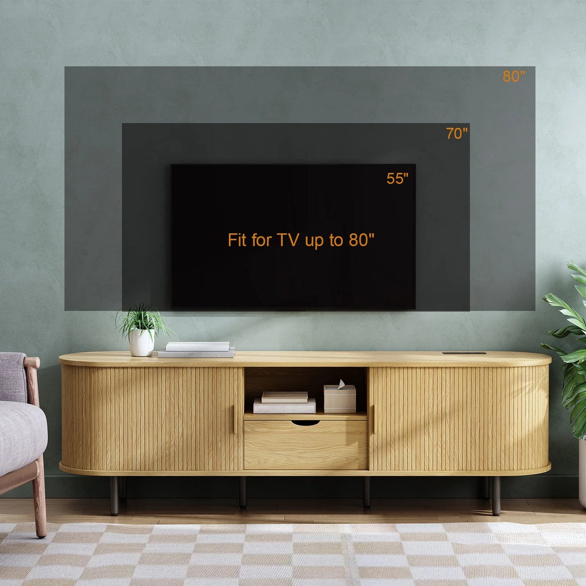Onbrill Modern TV Console With Power Outlet And Storage Drawer