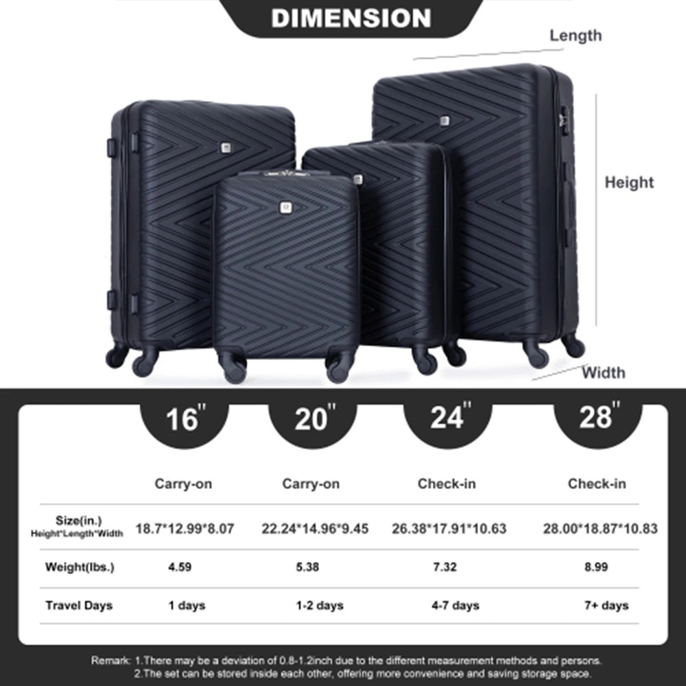 Travelhouse 4 Piece ABS Luggage Set With Spinner Wheels And TSA Lock