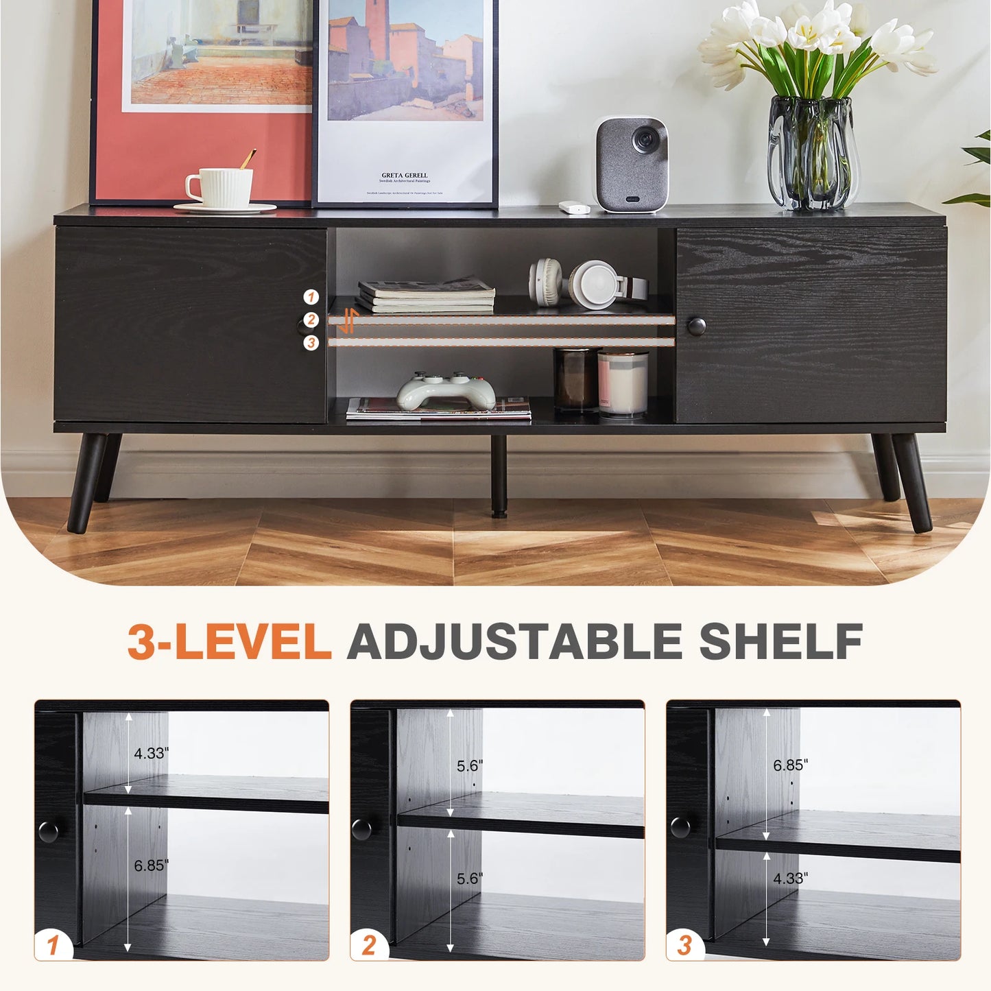 JHK Wooden Fireplace TV Stand Entertainment Center With Adjustable Shelf