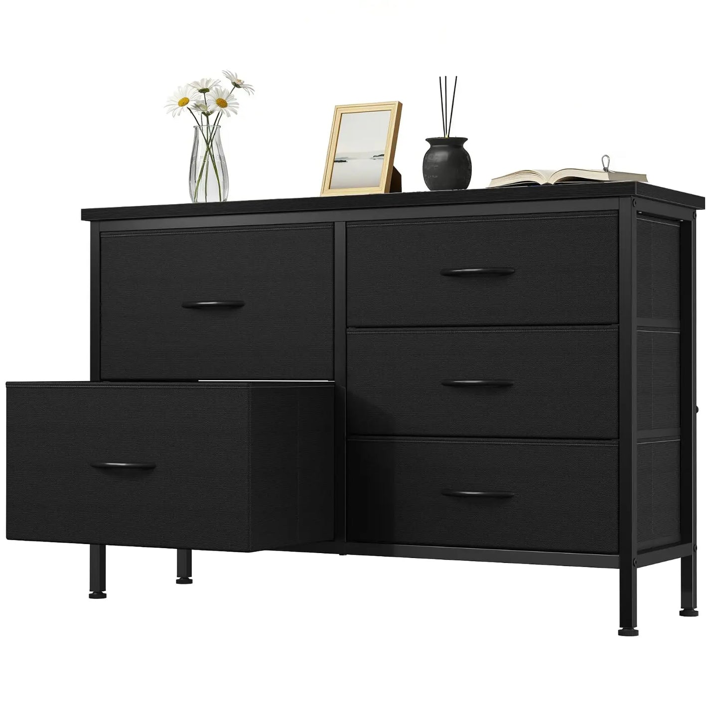MCQ Cabinet With Five Fabric Drawers Metal Frame Nightstand