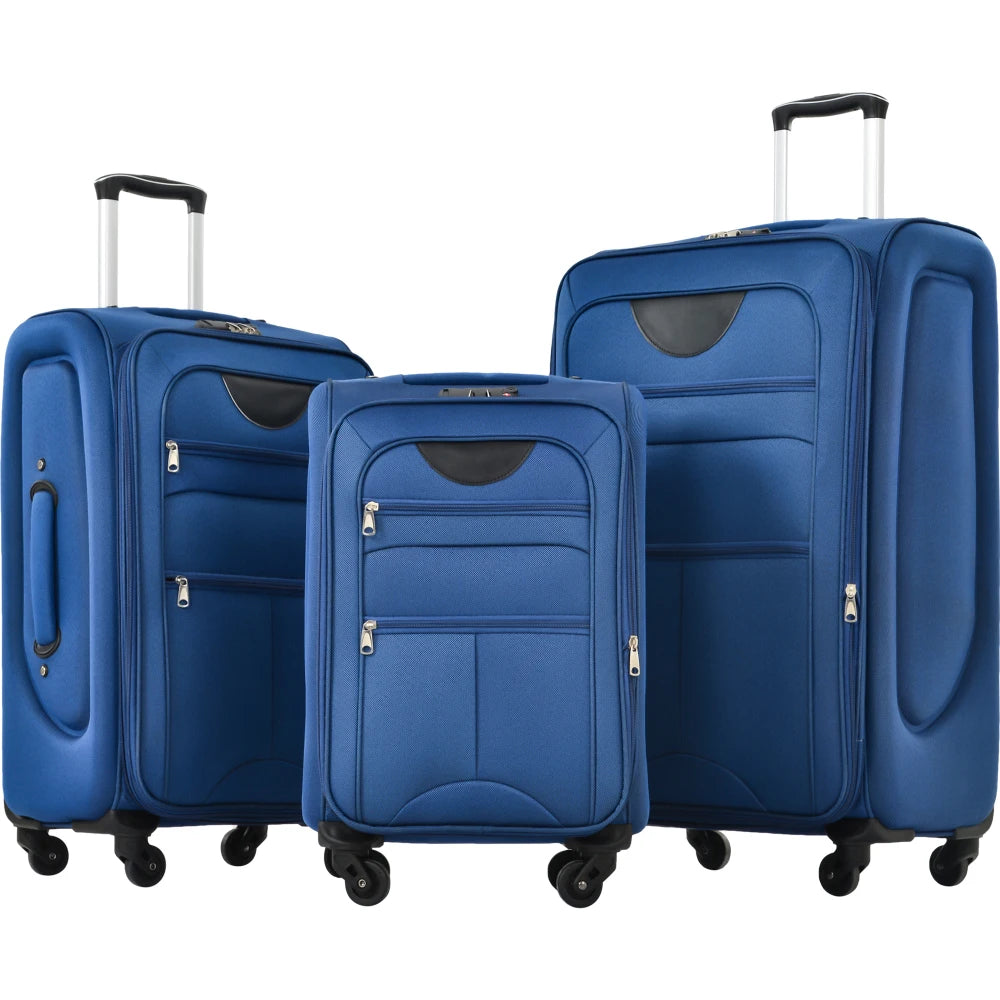 Expandable Softside Luggage Three Piece Set With Spinner Wheels TSA Lock