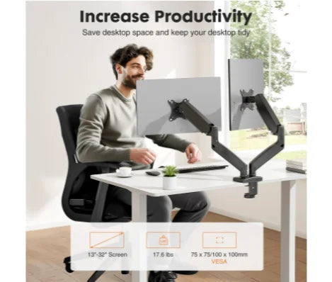 Dual Monitor Gas Spring Arm Stand With Adjustable Height Swivel VESA