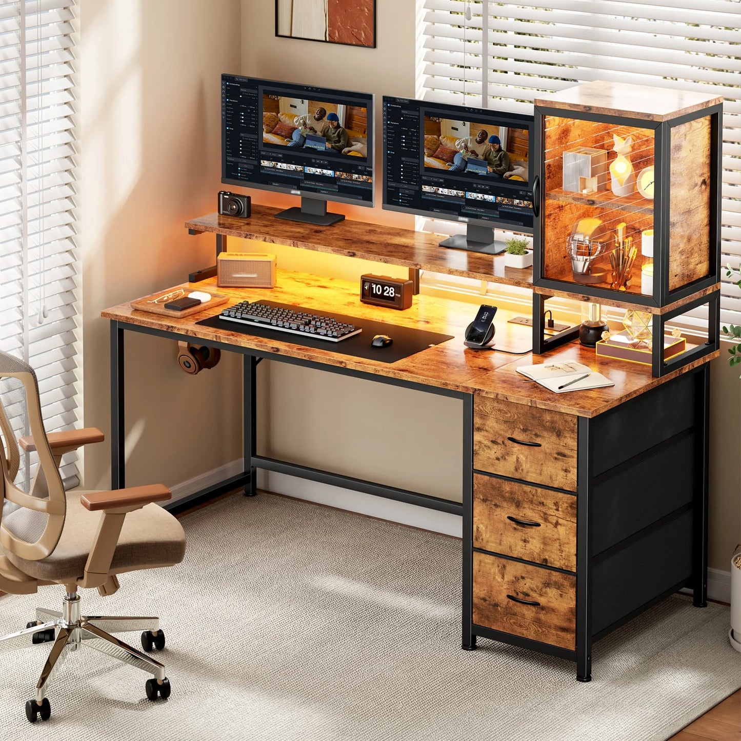 EnHomee Multifunctional Modern Desk With Storage And USB Outlet