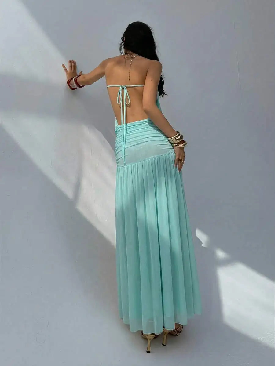 Chiffon Strapless Maxi Dress With Ruched Waist And Flowing Skirt