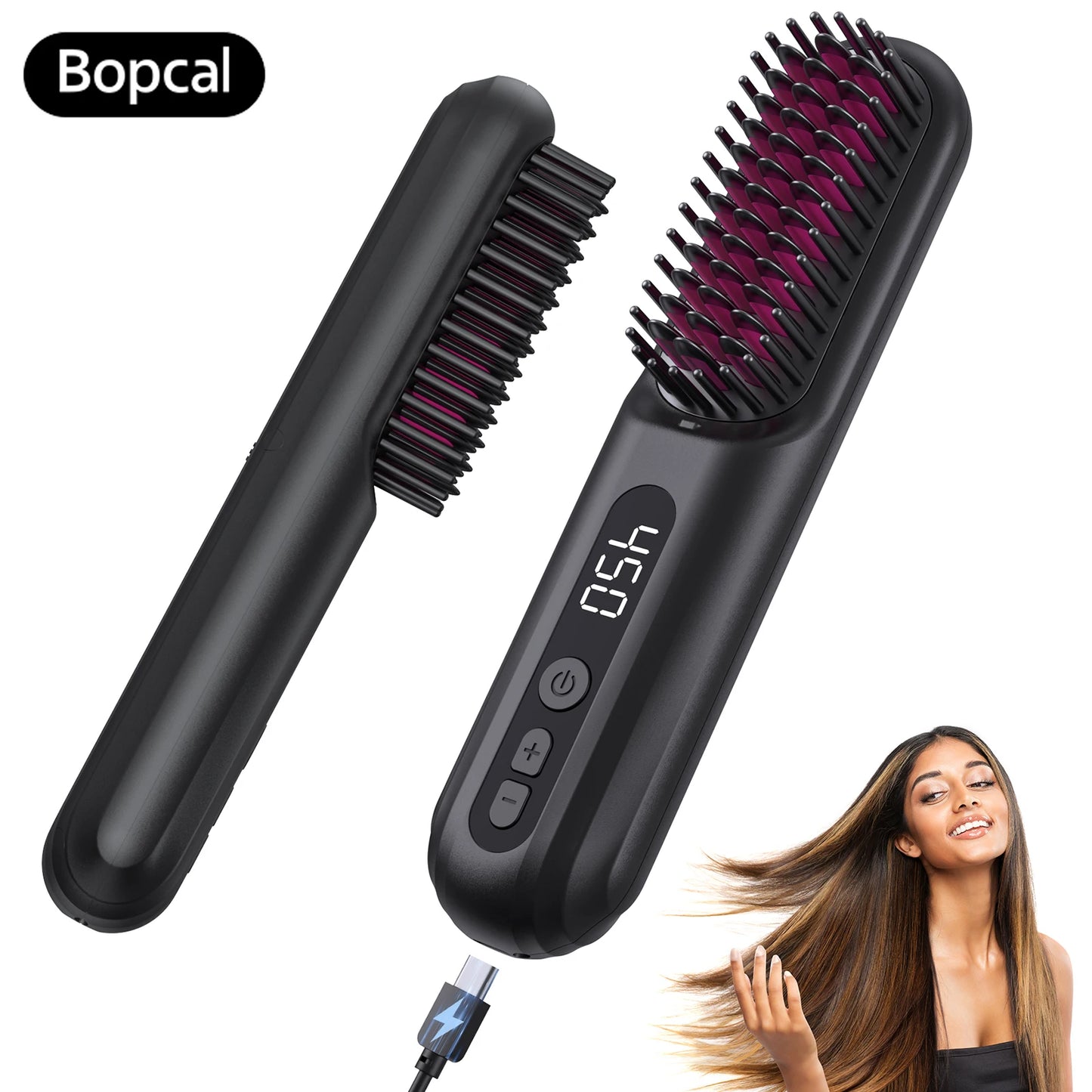 BOPCAL Cordless Hair Straightener Brush Negative Ions LED Display