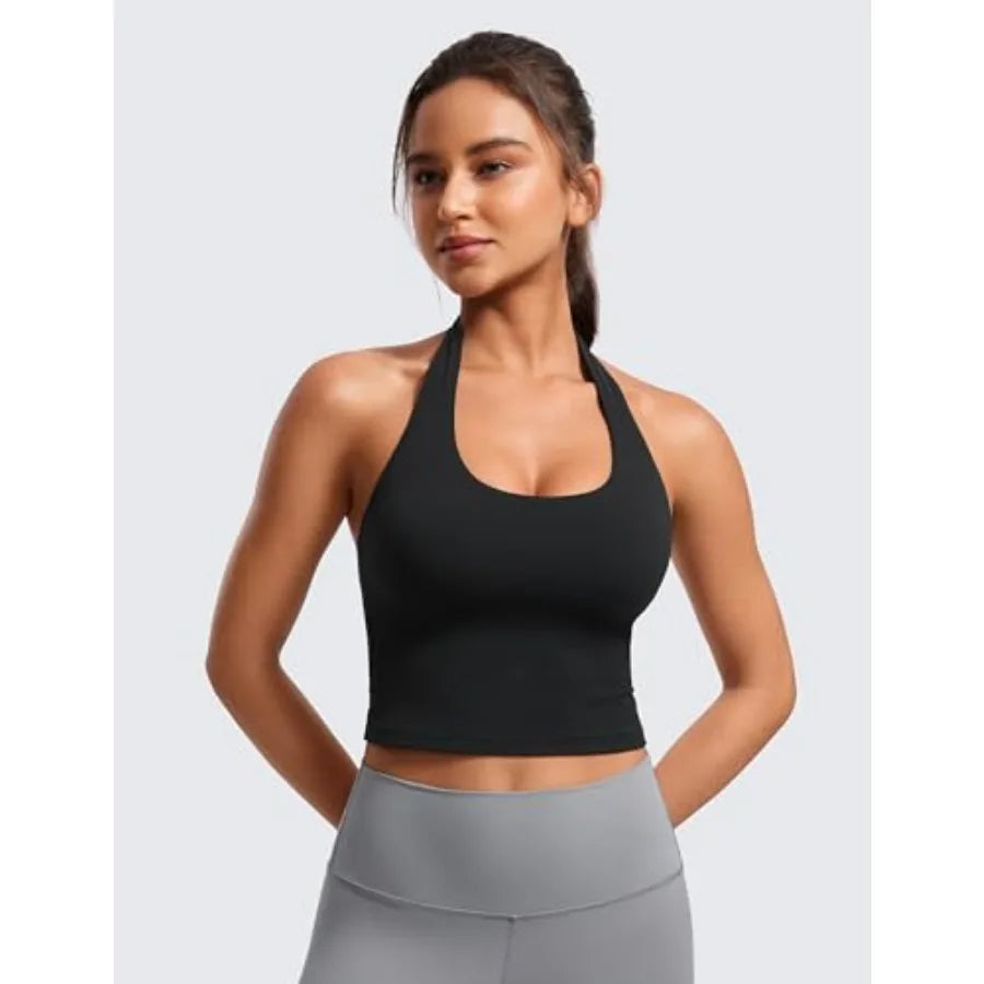 CRZ YOGA Butterluxe Halter Crop Tank Top For Women