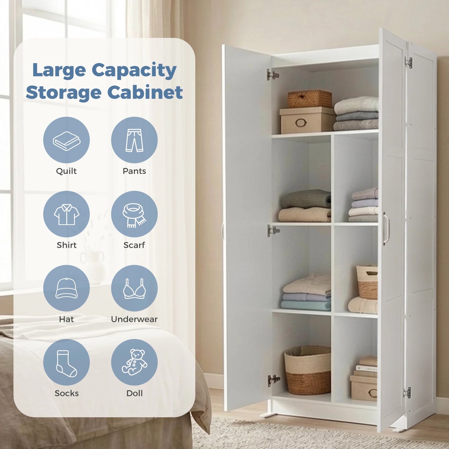 JHK Wooden Living Room Storage Cabinet Large Capacity Organizer