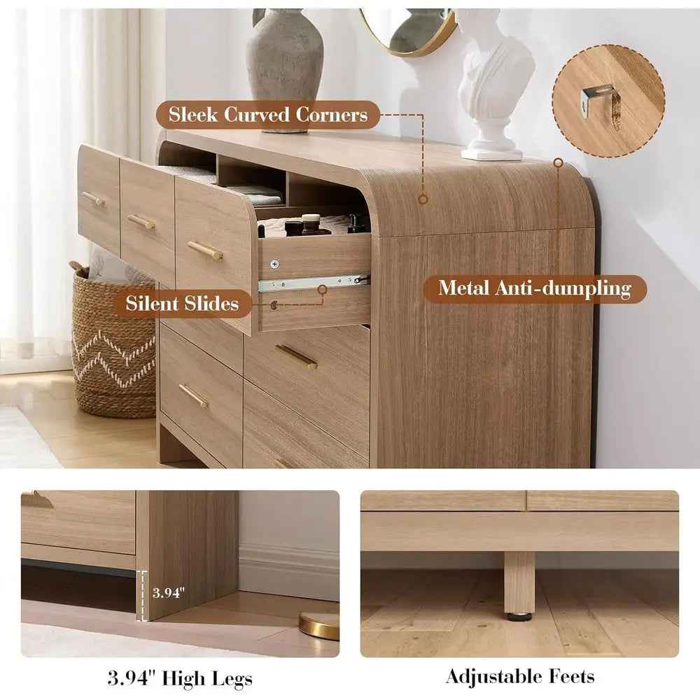 Curved Seven Drawer Storage Cabinet and TV Stand Living Room