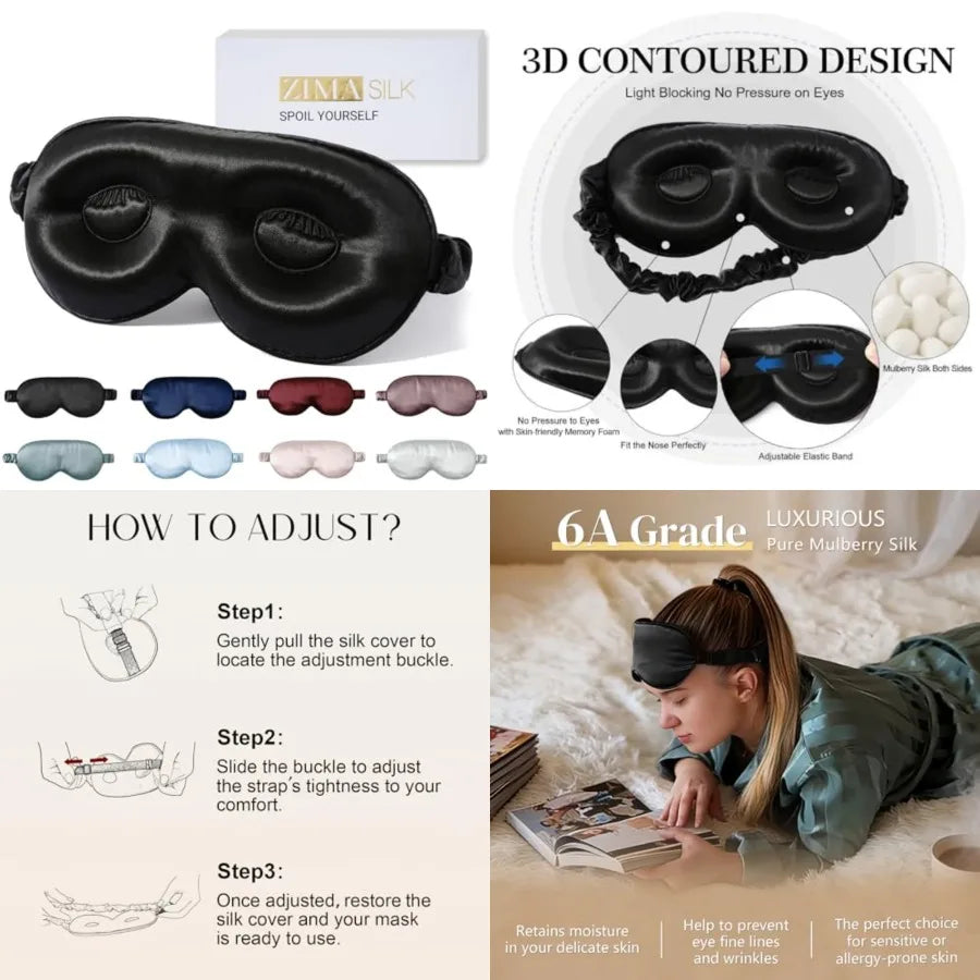 Adjustable 3D Contoured Silk Sleep Mask For Restful Sleep