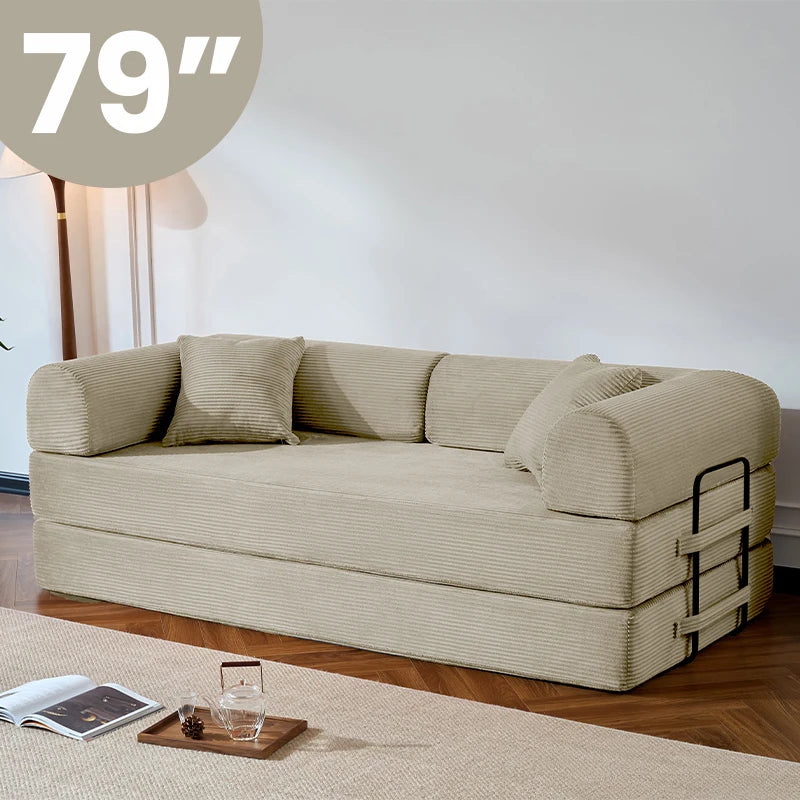 Corduroy Upholstered Folding Convertible Sofa Bed Loveseat Sleeper
