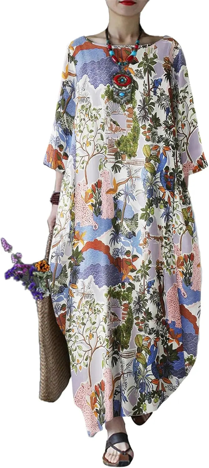 Cotton Caftan Maxi Dress Loose Fit For Autumn Casual