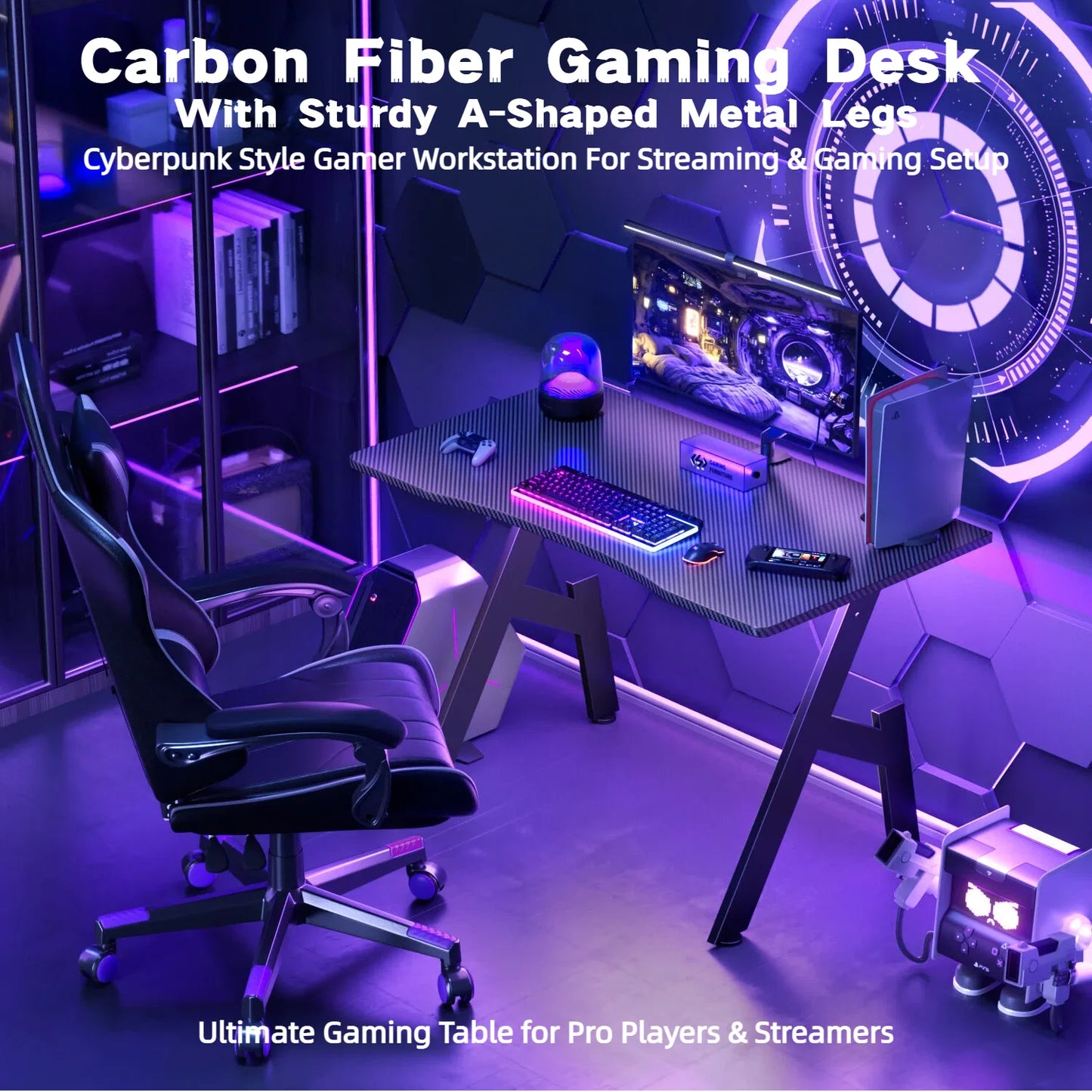 NEBMAAX A-Shaped Carbon Fiber Gaming Desk Ergonomic Workstation