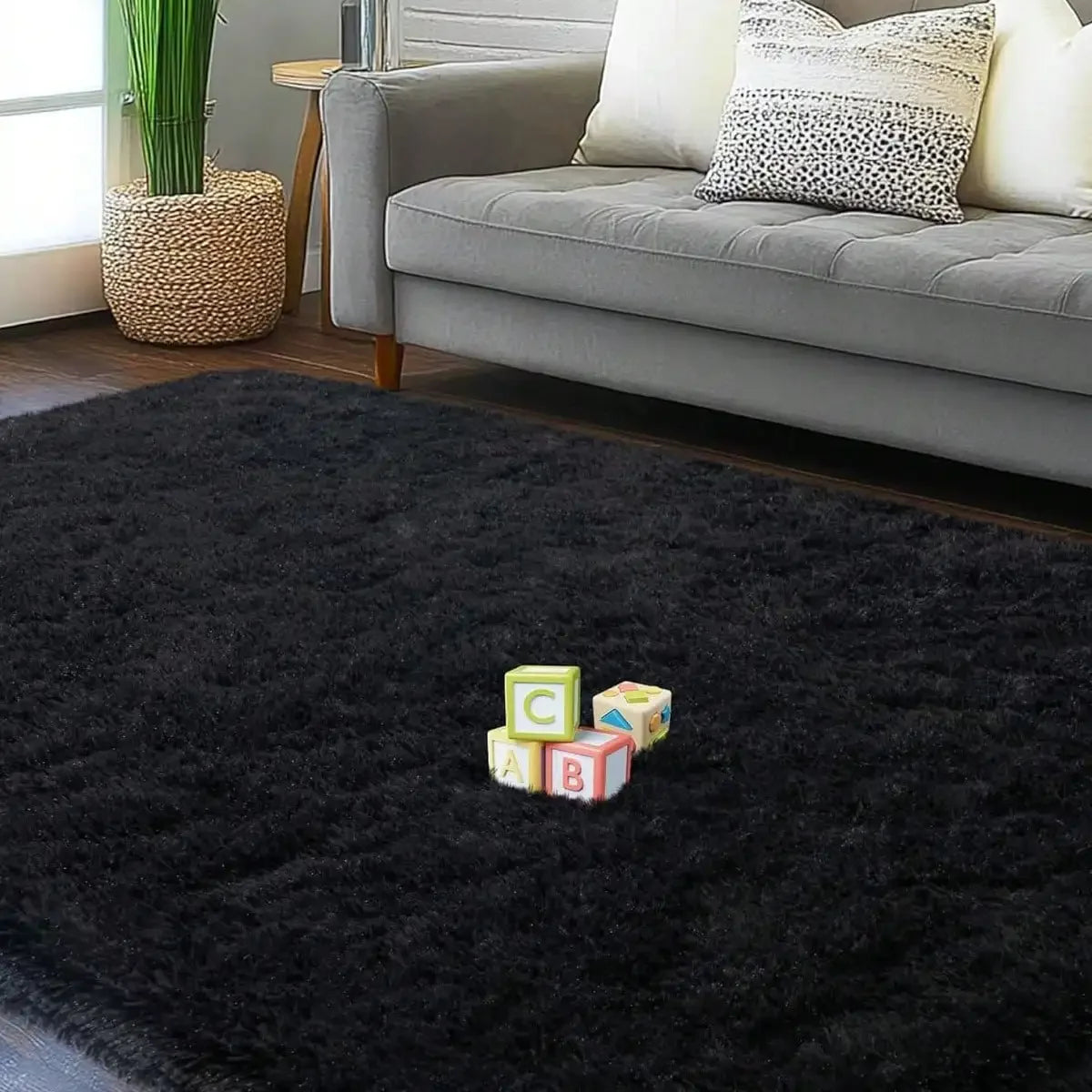 Plush Long Pile Carpet Rug Soft Non Slip Living Rooms
