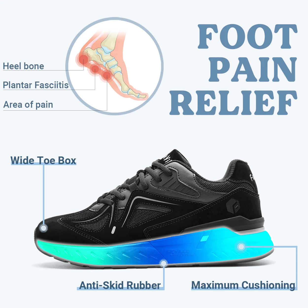 Fittington Mens Extra Wide Walking Shoes Non Slip Flat Feet
