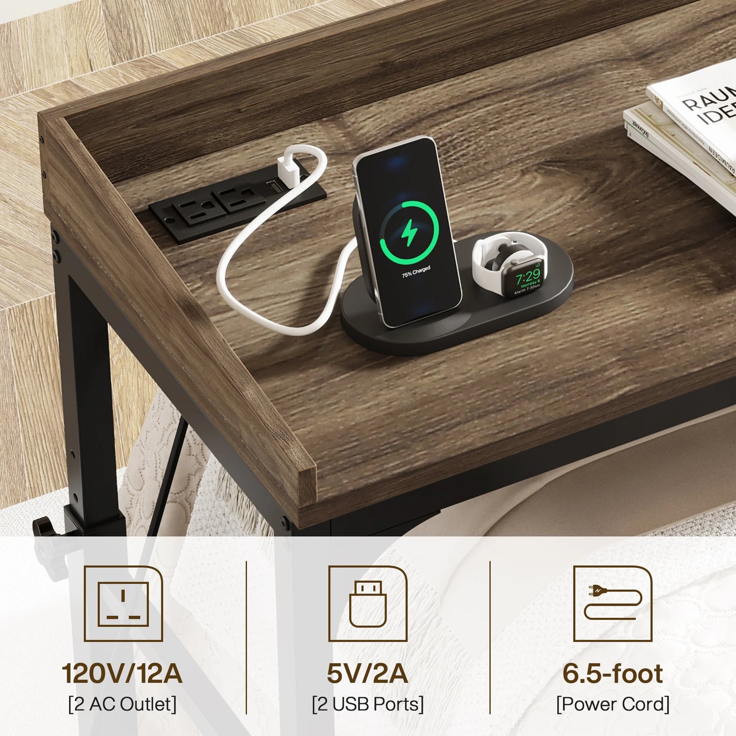 Tribesigns Overbed Table With Wheels Adjustable Tilt Desk
