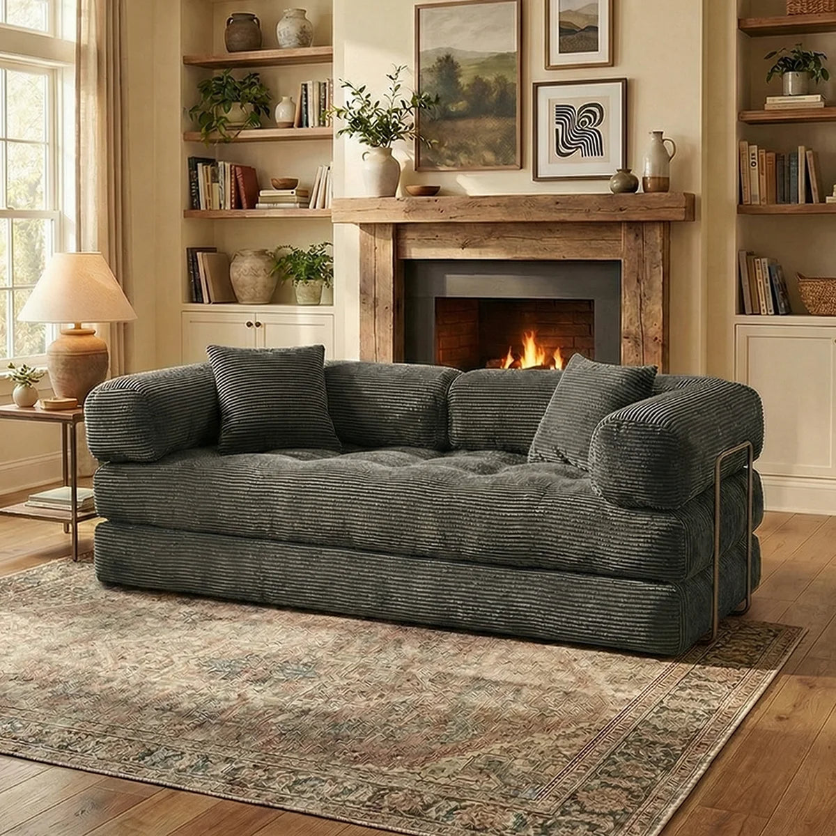 YQzyphyna 4-In-1 Folding Corduroy Futon Sofa Bed Loveseat