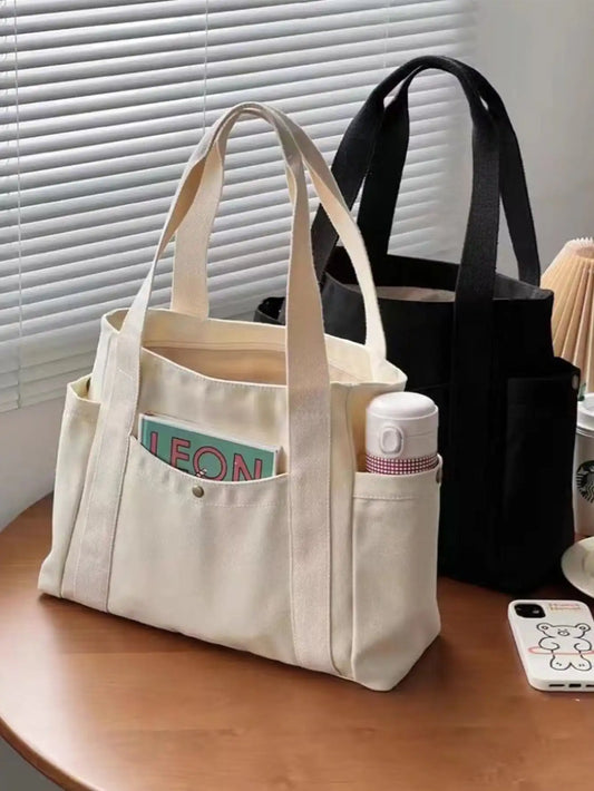 Women's Multi-Pocket Canvas Tote Bag With Large Capacity
