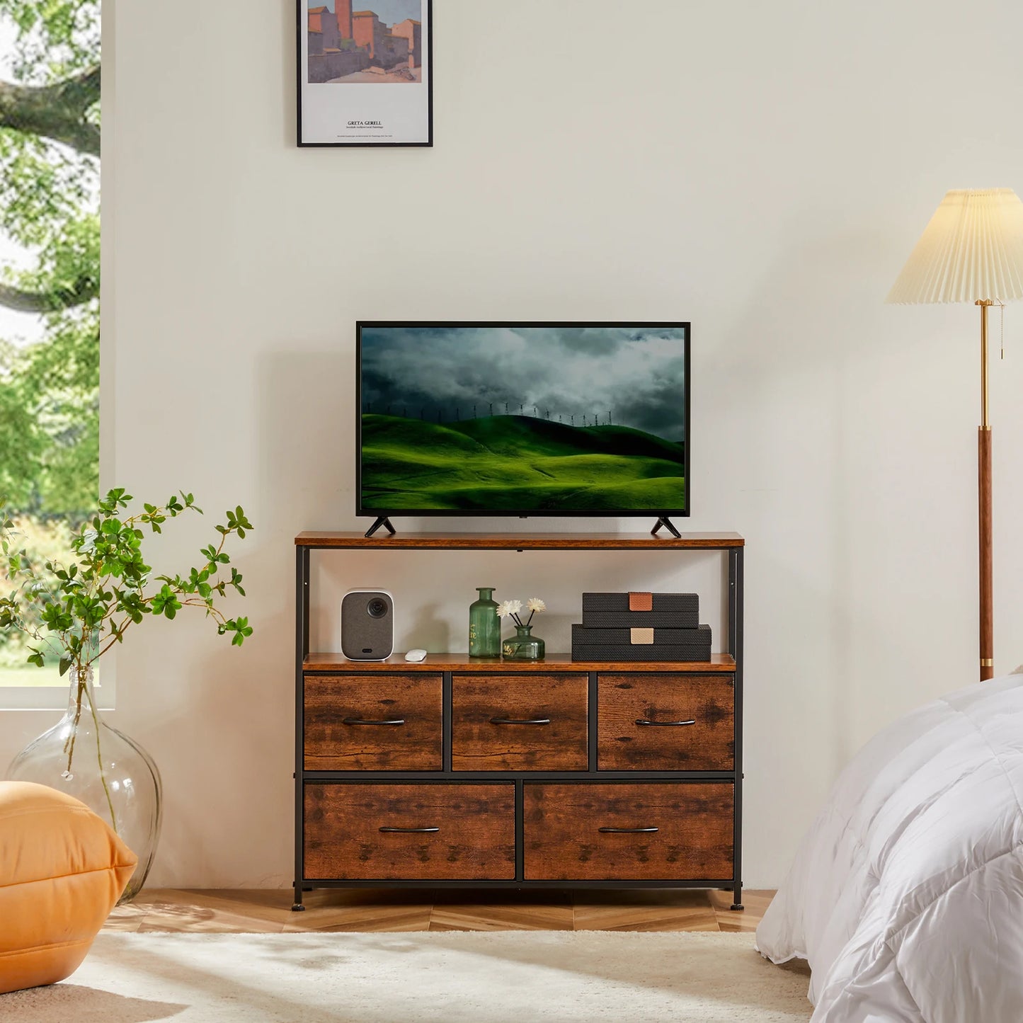 MCQ TV Stand Dresser With Five Fabric Storage Drawers Console