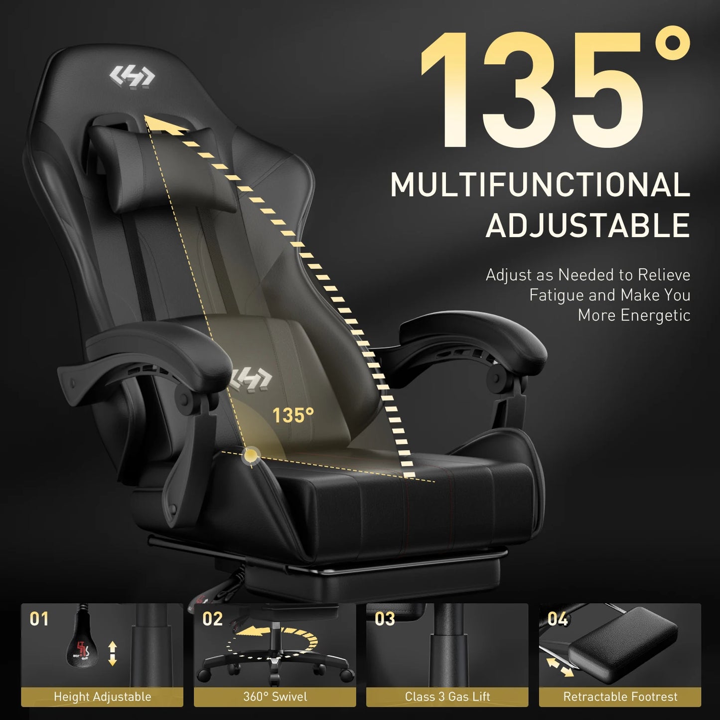 FRODROVIA Ergonomic Gaming Chair With Adjustable Height And Lumbar Support