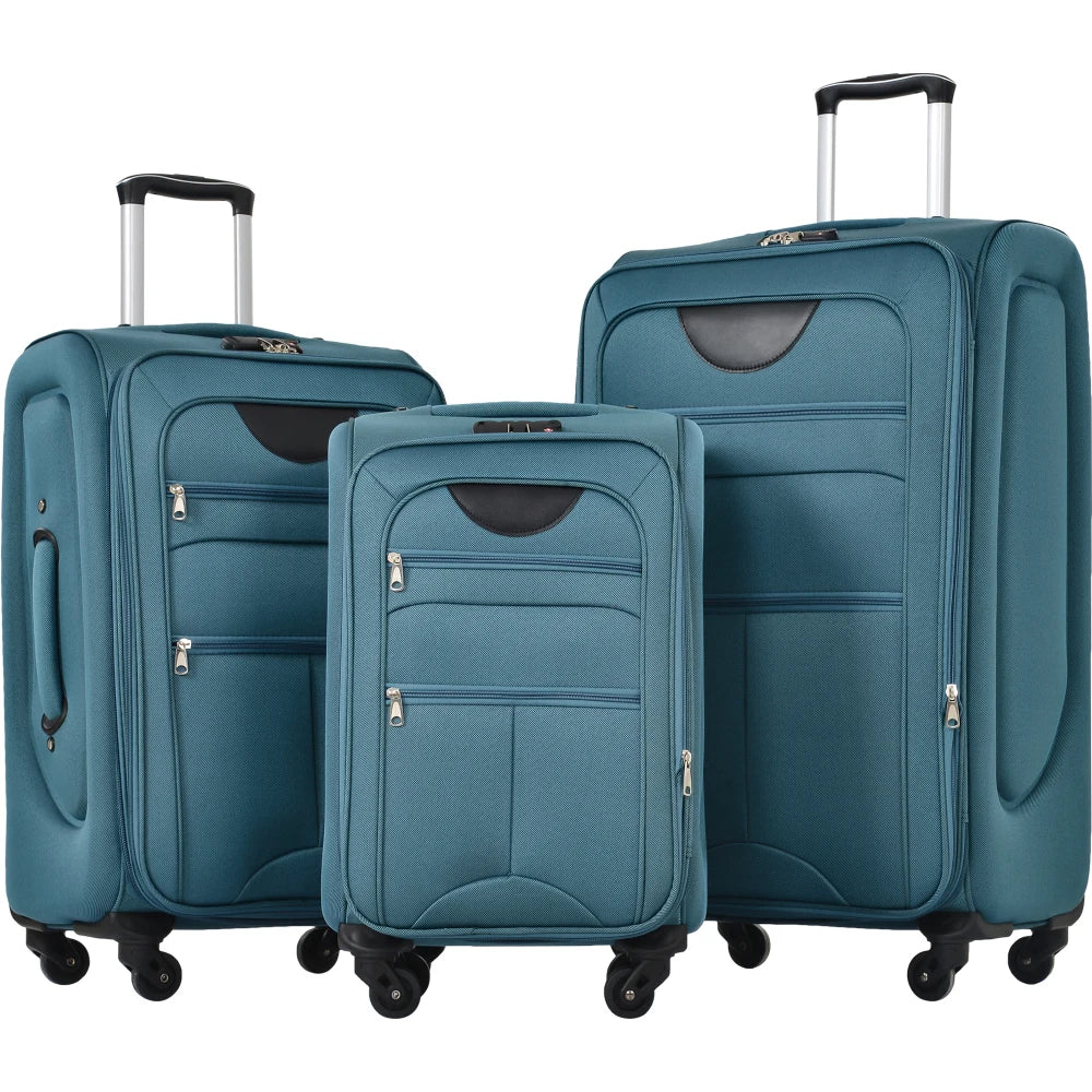 Expandable Softside Luggage Three Piece Set With Spinner Wheels TSA Lock