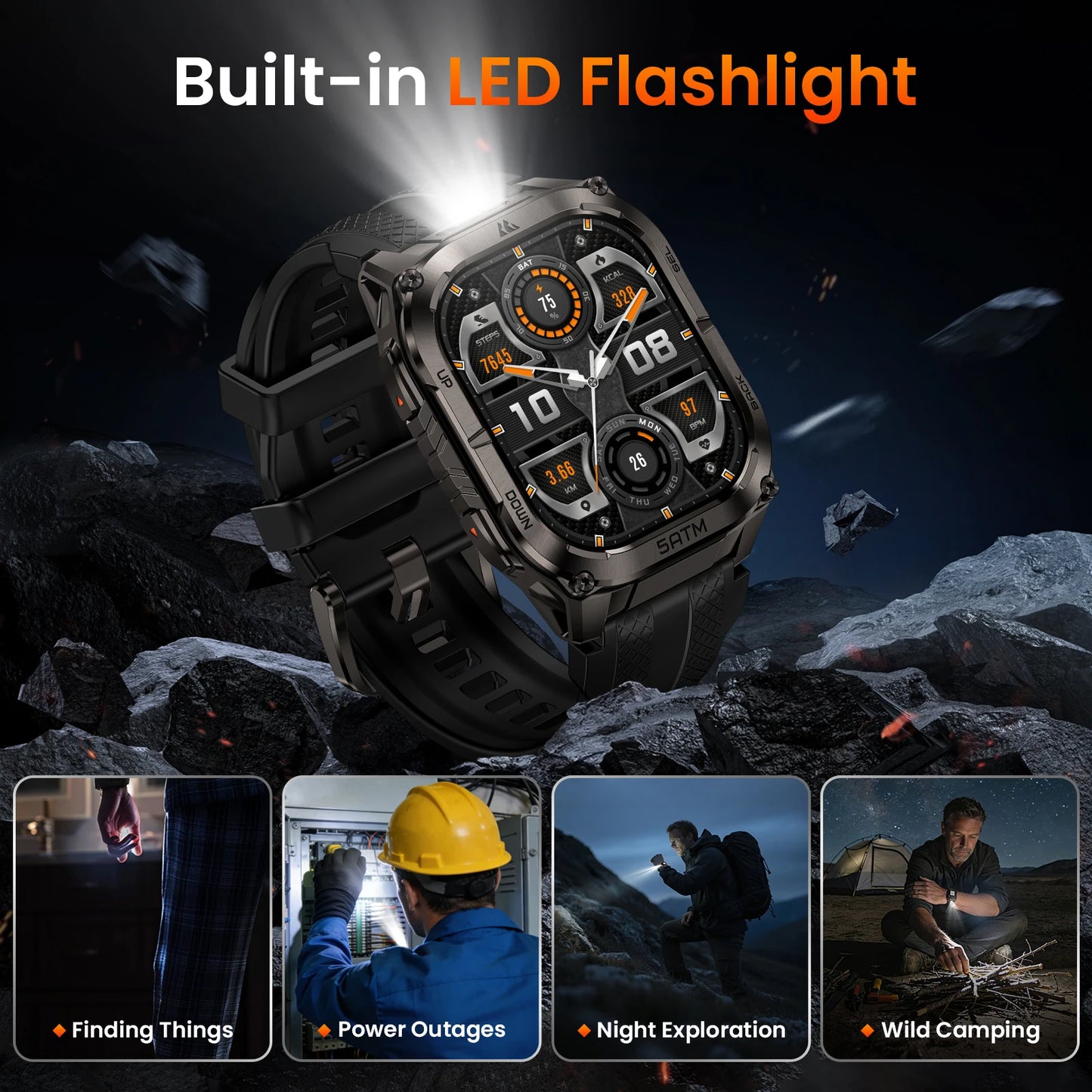 KOSPET Tank M4C Rugged Smartwatch Military Grade GPS With Flashlight