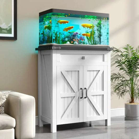 Farmhouse White MDF Fish Tank Stand With Power Outlets
