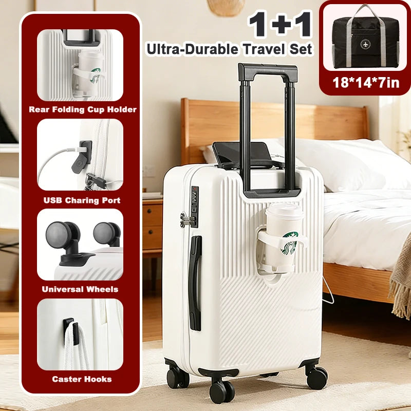 Carry On Luggage Set Cup Holder Spinner Wheels TSA Lock