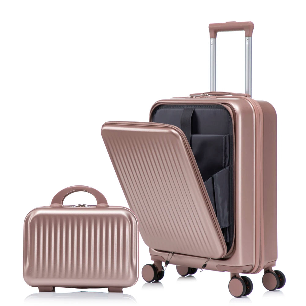ABS Spinner Wheel Luggage With Combination Lock Front Opening Design