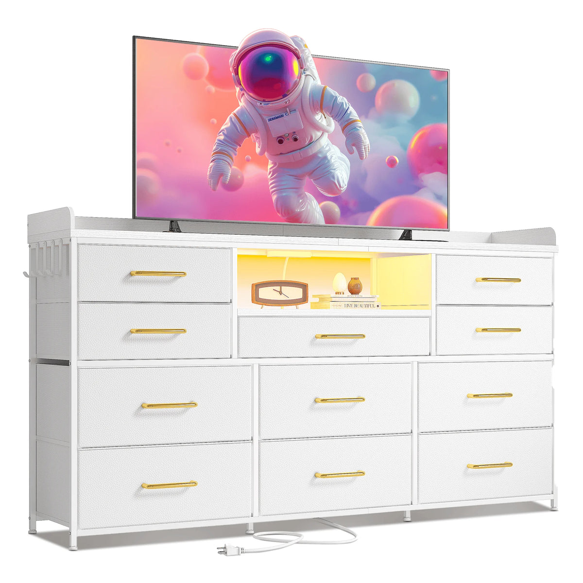 Modern TV Stand With Eleven Drawers And LED Lighting