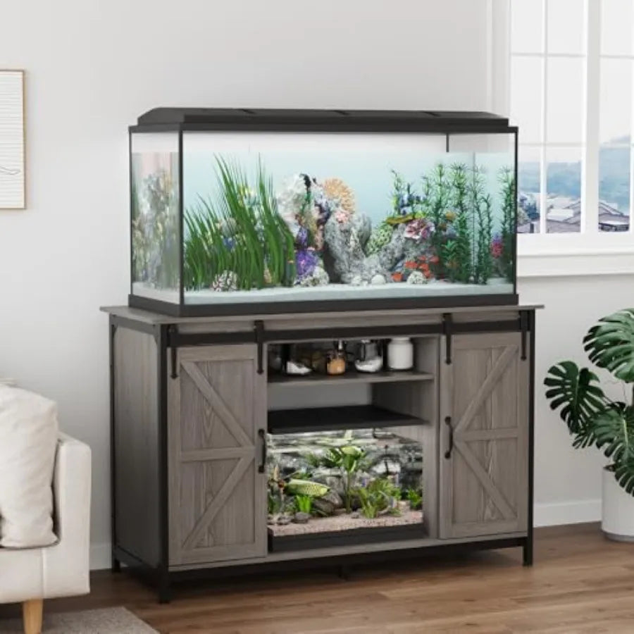 Farmhouse Aquarium Stand With Storage Cabinet And Power Outlet