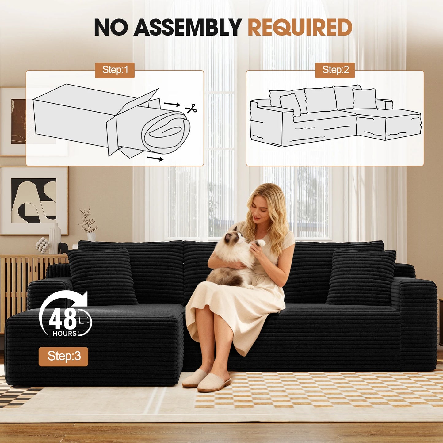 Corduroy Modular Sectional Sofa L Shape Chaise For Living Room