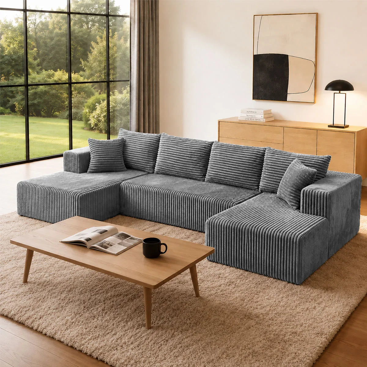 U Shaped Modular Sectional Sofa With Double Chaise Lounges