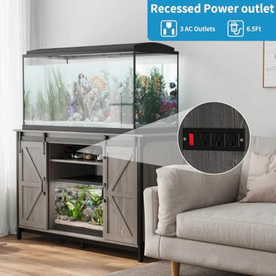 Farmhouse Aquarium Stand With Storage Cabinet And Power Outlet