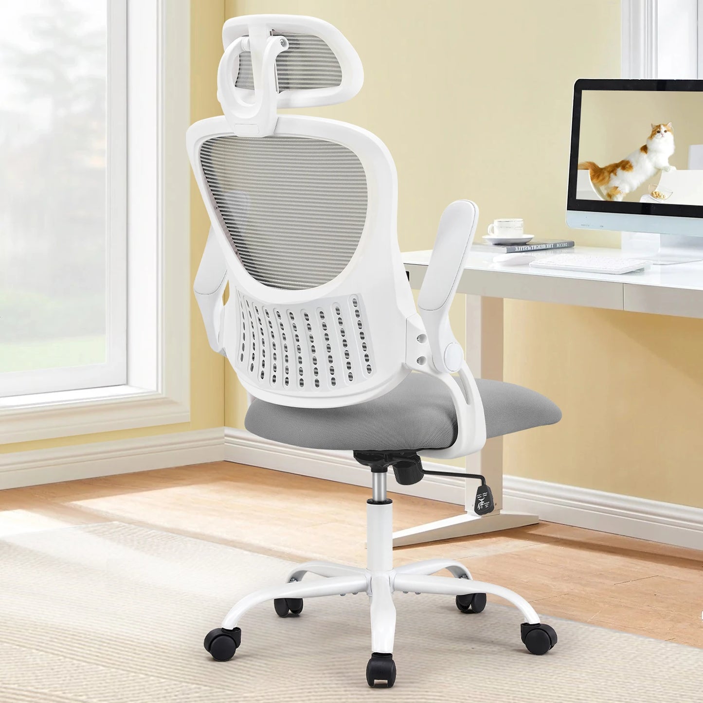 JHK Ergonomics Mesh Office Chair With Flip Up Arms And Lumbar Support